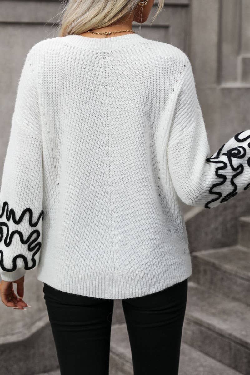 CWOSWL6488_AUTUMN WINTER CREW NECK LONG-SLEEVED SWEATER