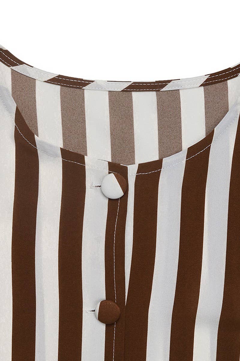 CWTBLL3740_SUMMER V-NECK SINGLE-BREASTED STRIPED SHIRT