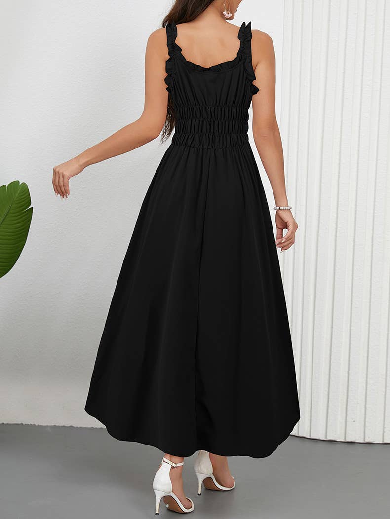 Casual Solid Color Waist-Tie Long Maxi Dress