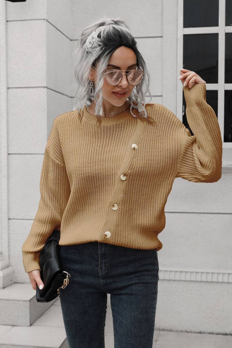 CWOSWL6856_AUTUMN AND WINTER BUTTON LONG SLEEVE LOOSE WOOL