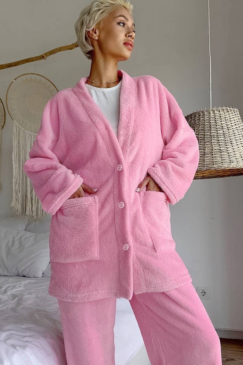 CWSPJ0409_KNITTED VELVET LONG SLEEVE LONG PANTS PAJAMA SET