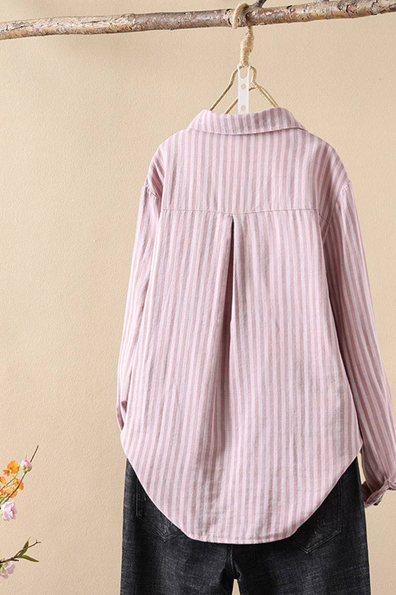 CWTSTL2251_YARN-DYED DOUBLE-LAYER COTTON STRIPED SHIRT