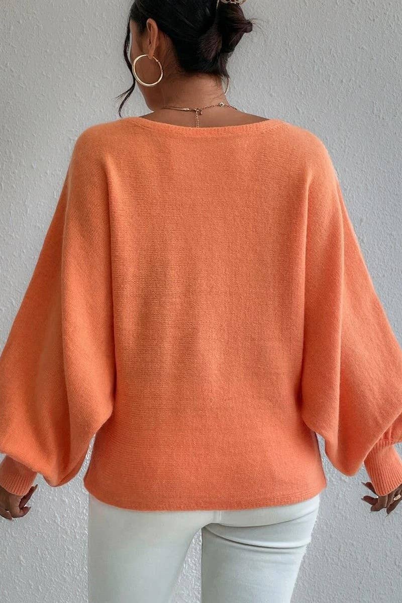 CWOSWL6264_BALLOON SLEEVE LOOSE KNIT PULLOVER SWEATER