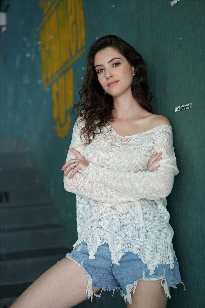 CWOSWL2033_V-Neck Long Sleeve Knit Pullover Top