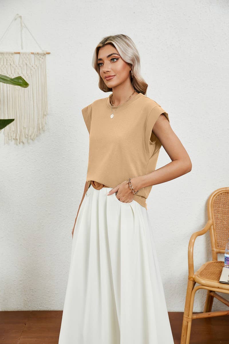 CWTBLS0864_ROUND NECK SOLID COLOR RAGLAN SLEEVE T-SHIRT