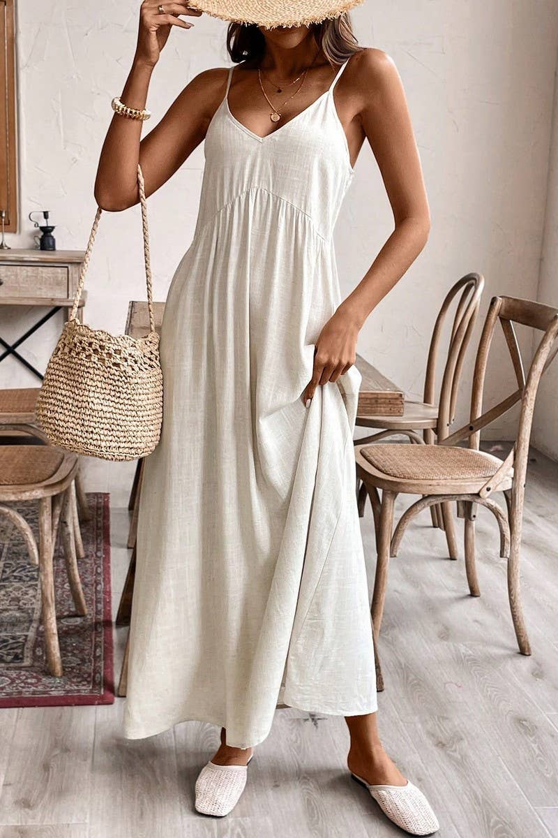 CWDMD01057_LOOSE A-LINE SOLID COLOR SUSPENDER DRESS