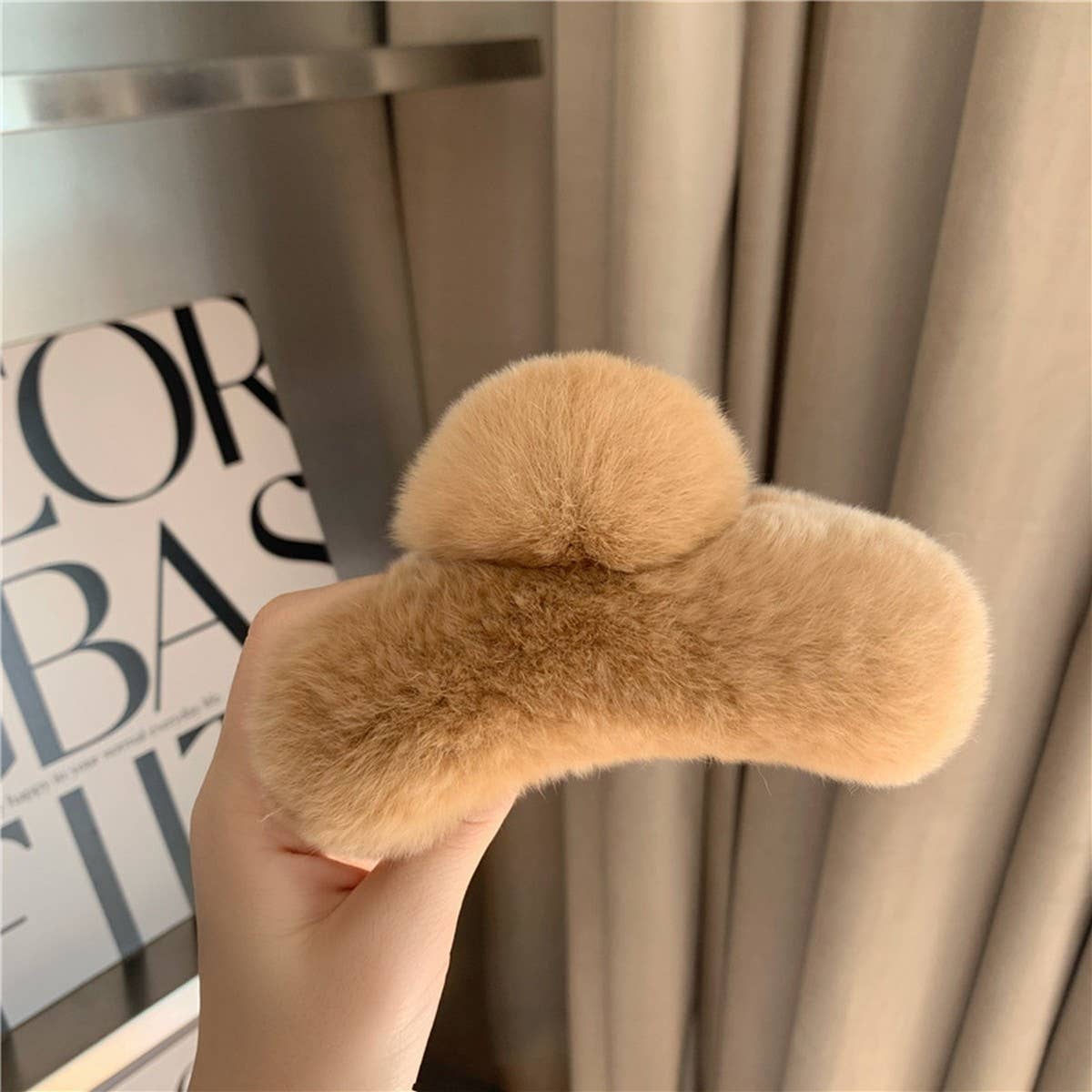 Large Rabbit Fur Hair Claw - Fluffy Winter Clip
