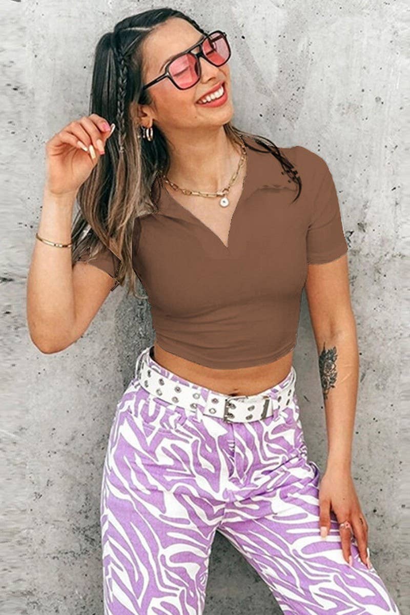 CWTBLS1809_SLIM FIT THREADED POLO NECK SHORT SLEEVE T-SHIRT