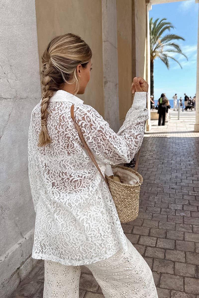 CWTSTL896_LACE HOLLOW LONG-SLEEVED SHIRT TOP