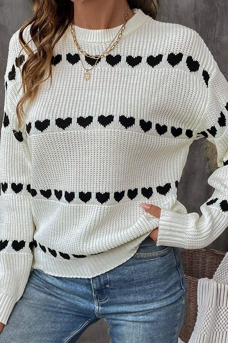 CWOSWL3711_WHITE LONG-SLEEVED PULLOVER HEART KNITTED SWEATER