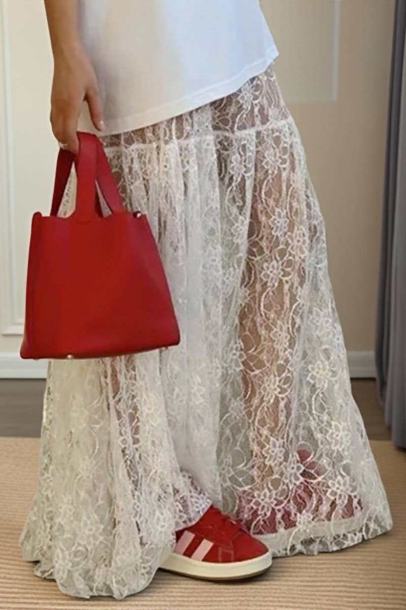 CWBLS139_JACQUARD SEE-THROUGH HIGH-WAIST LACE SKIRT