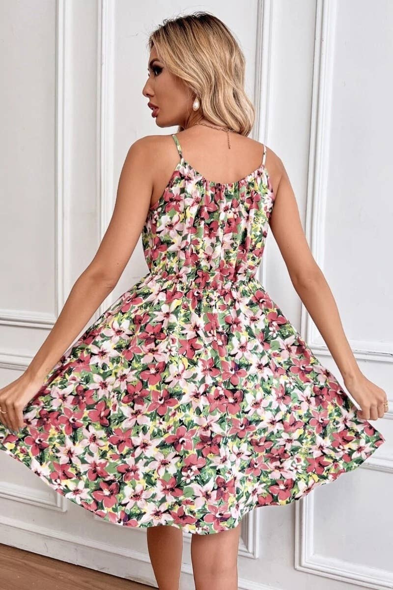 CWDHL0538_SUMMER SLEEVELESS PRINT HALTER DRESS SHORT