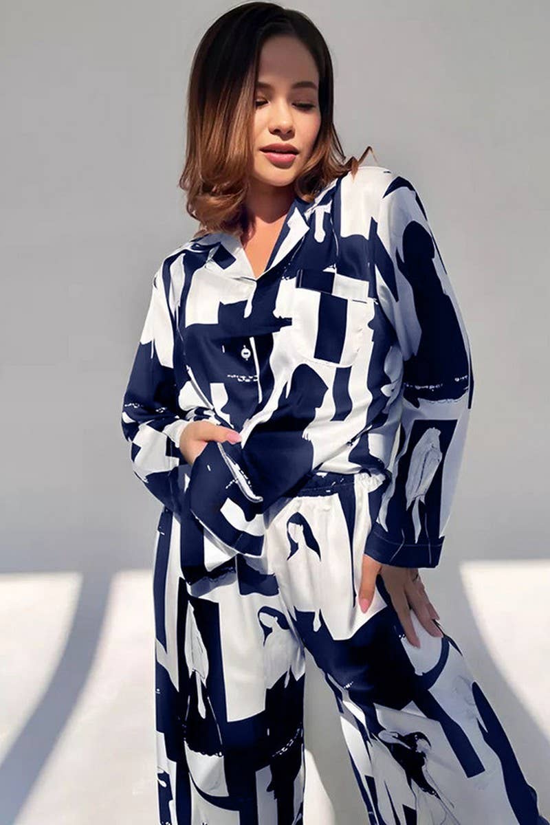 CWSPJ0359_PRINTED LOOSE LONG-SLEEVED TROUSERS PAJAMA SET