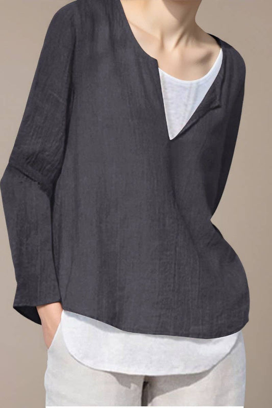CWTTL01005_V-NECK SOLID COLOR LONG-SLEEVED WOMEN'S SHIRT