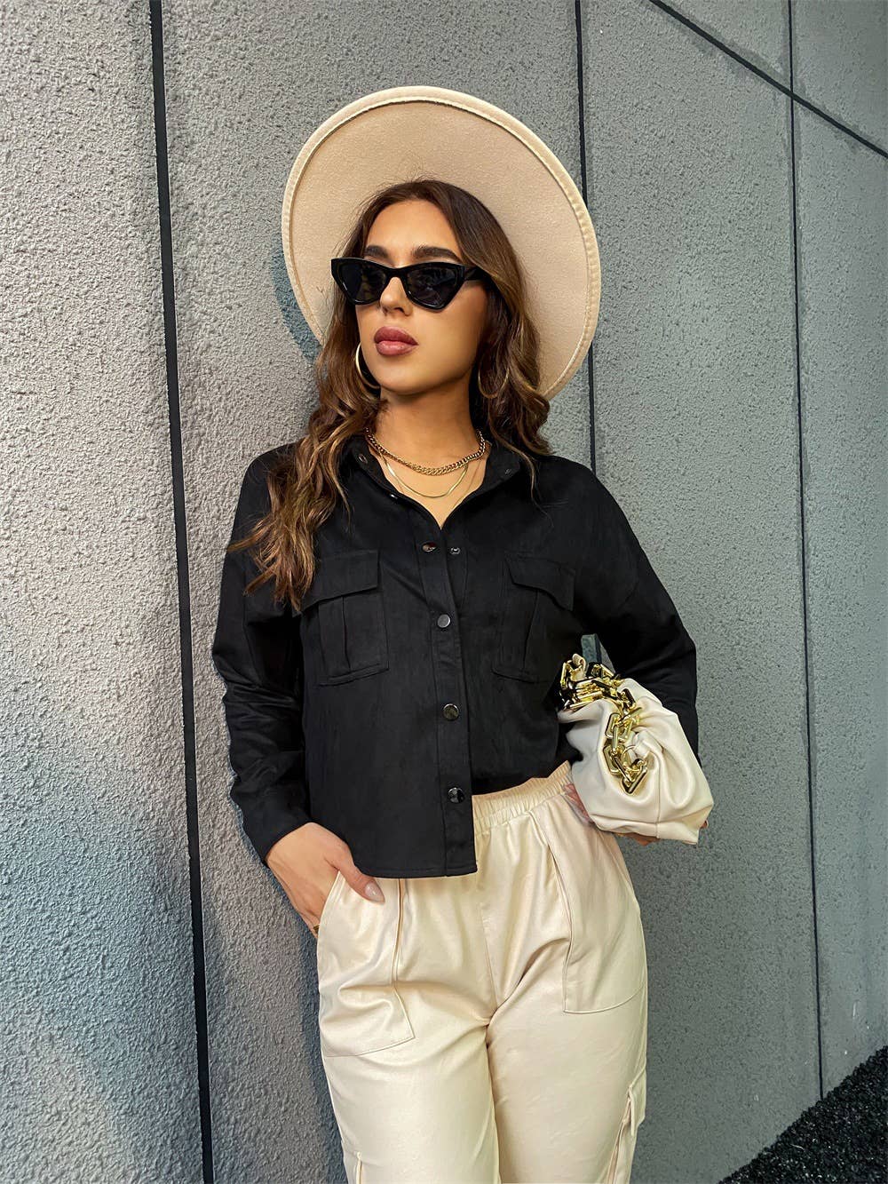 CASUAL CONNECTOR LOOSE SHORT SOLID COLOR COAT