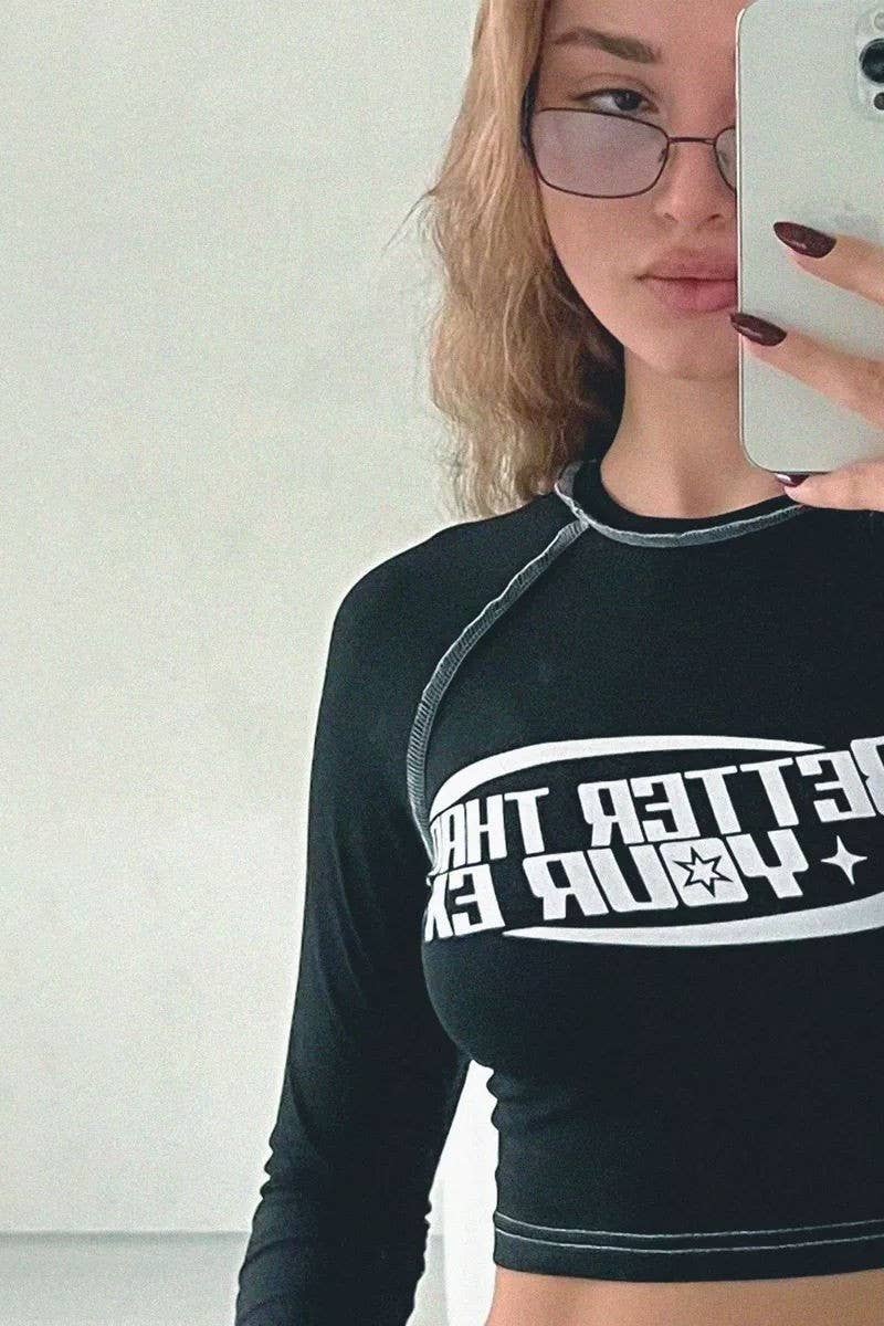 CWTBLL3451_LETTERING PRINTED TIGHT NAVEL LONG SLEEVE T-SHIRT