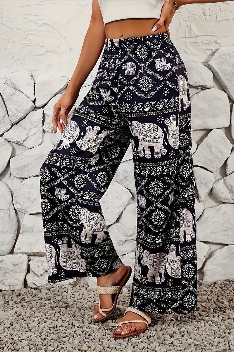 CWBLP2076_BOHO ELEPHANT PRINT DRAPED WIDE LEG PANTS