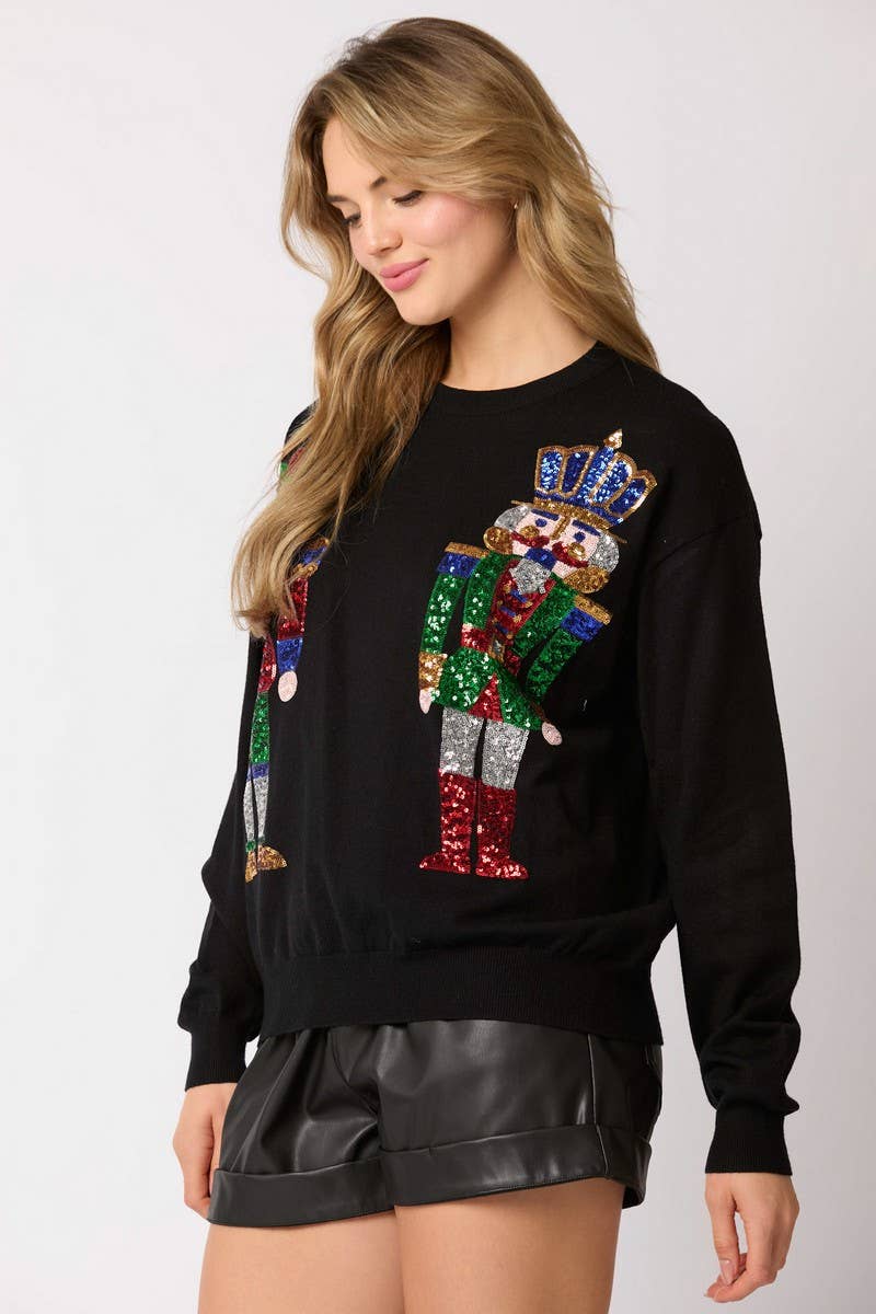 CWTBLL01264_CHRISTMAS SOLDIER SEQUIN LOOSE SWEATSHIRT