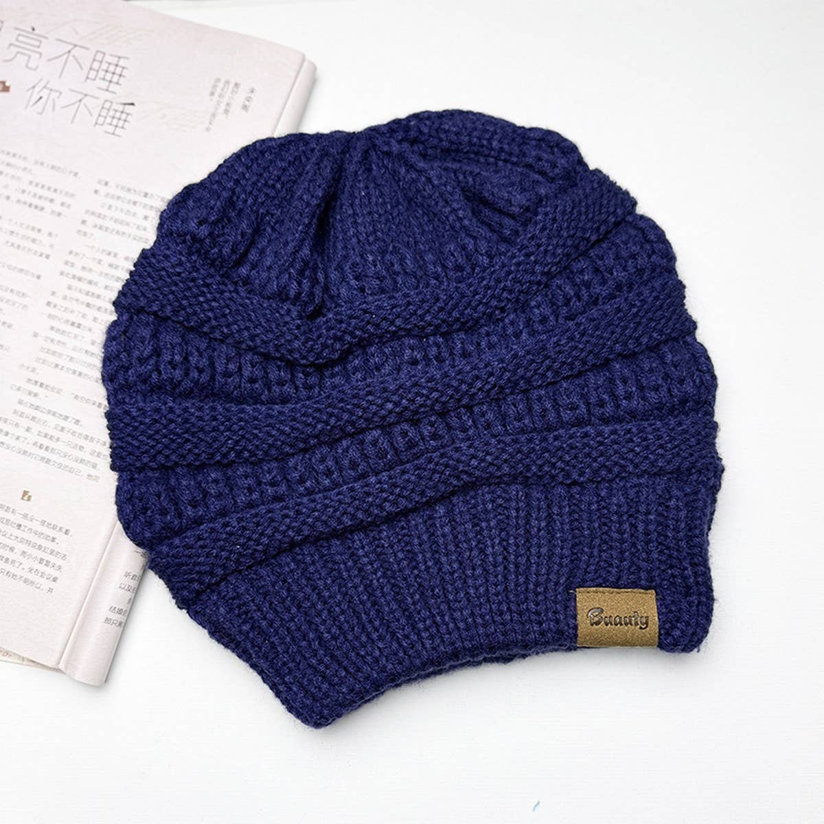 CWAH04348_CANDY COLOR KNIT BEANIE HAT WITH EAR HOLE