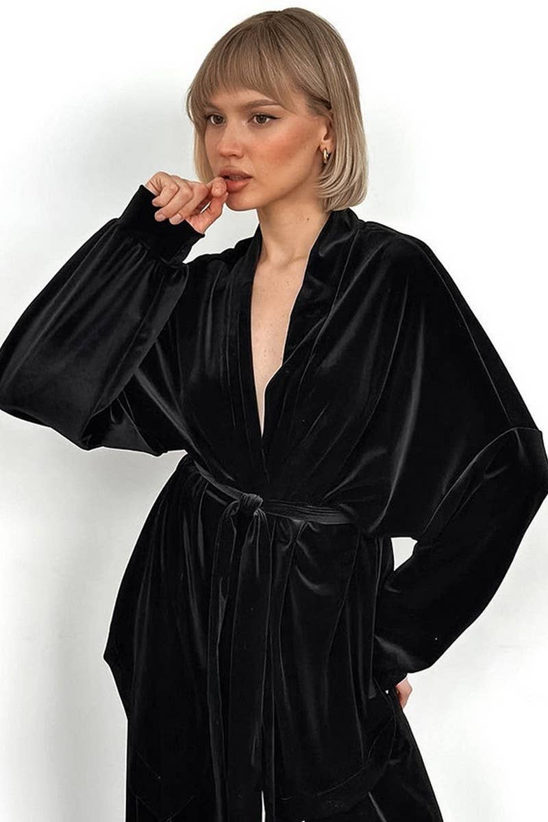 CWSPJ0307_VELVET LONG-SLEEVED TROUSERS PAJAMA SET