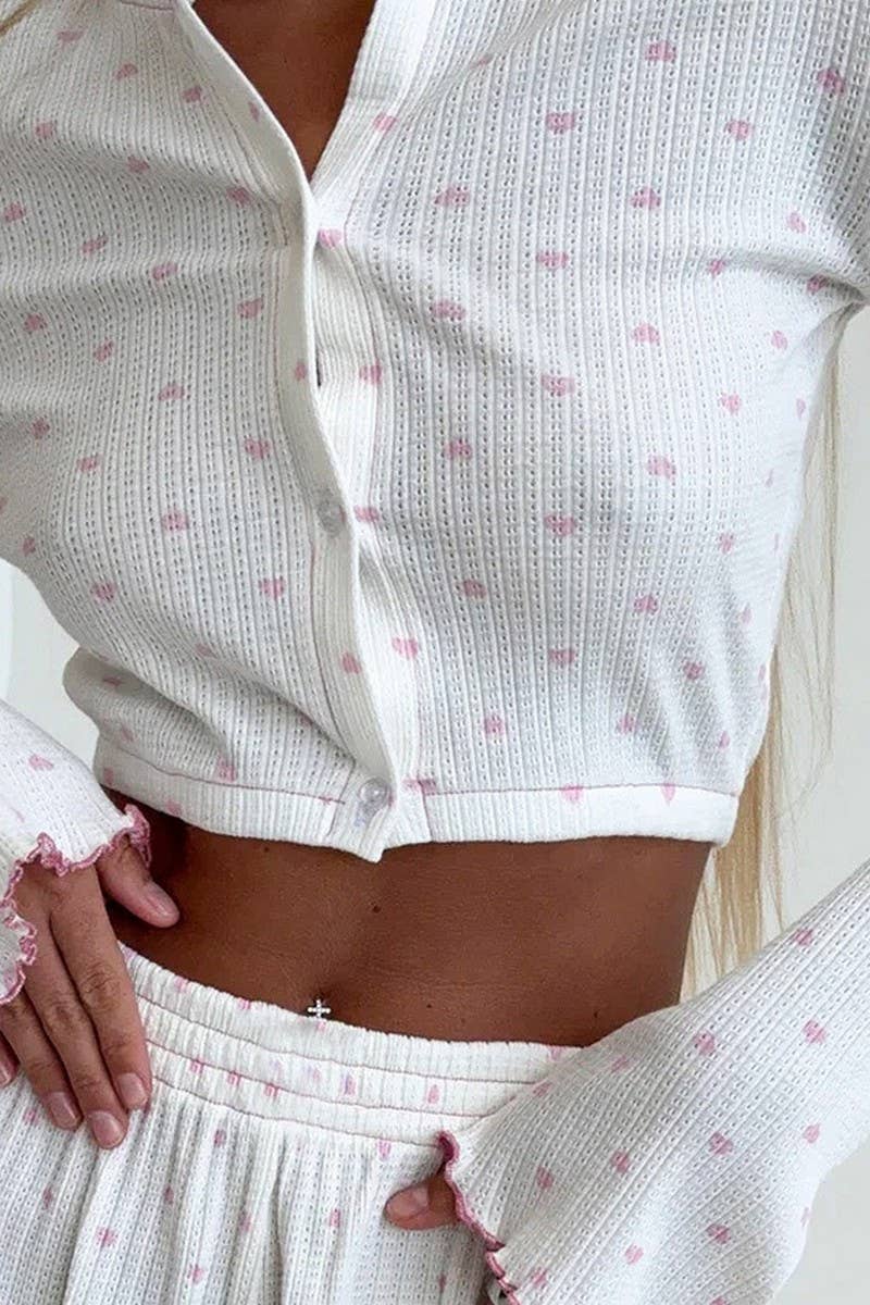 CWSPJ451_HOLLOW PRINT BREATHABLE PAJAMAS AND HOME WEAR SET