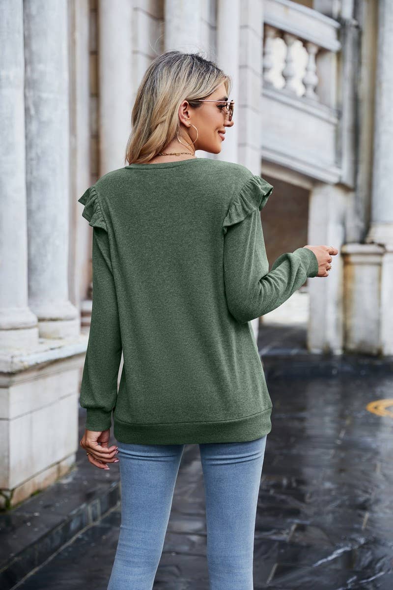 CWTTL1646_V-neck Long Sleeve Pullover Top