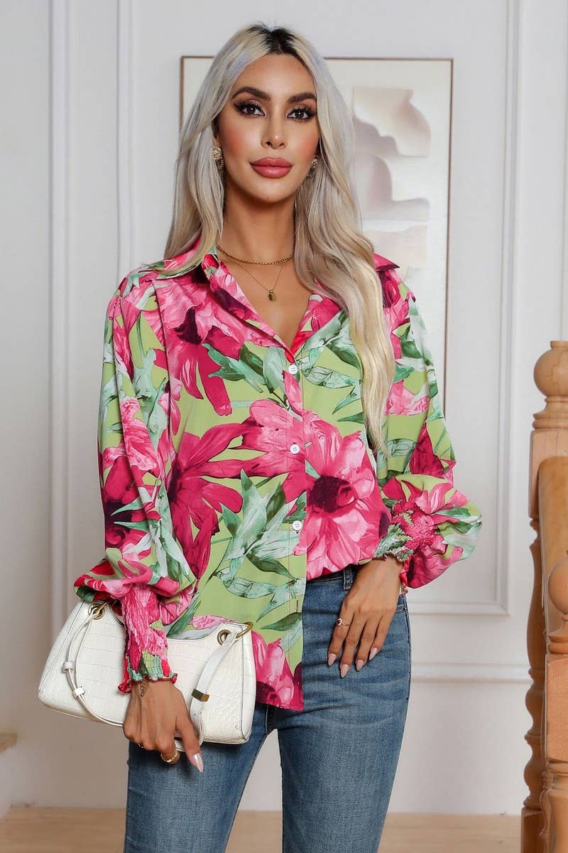 CWTBLL0699_Button Down Casual Long Sleeve Print Top