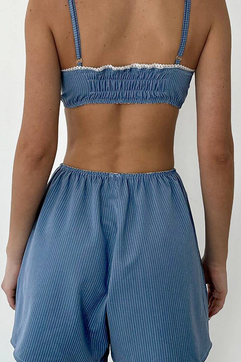 CWSPJ457_STRIPED SUSPENDER TUBE TOP HOME WEAR SET