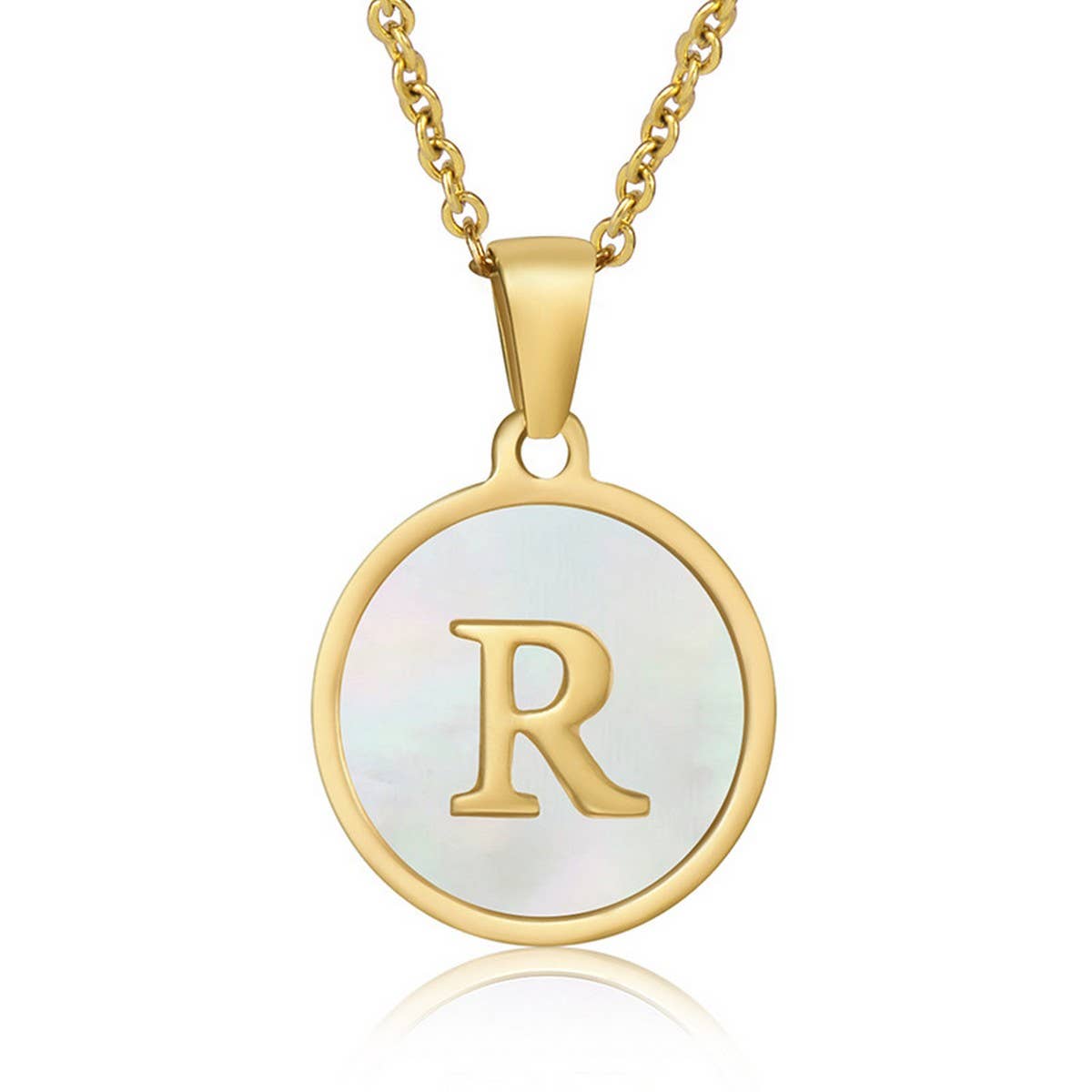 CIRCULAR SHELL ENGLISH LETTER PENDANT NECKLACE