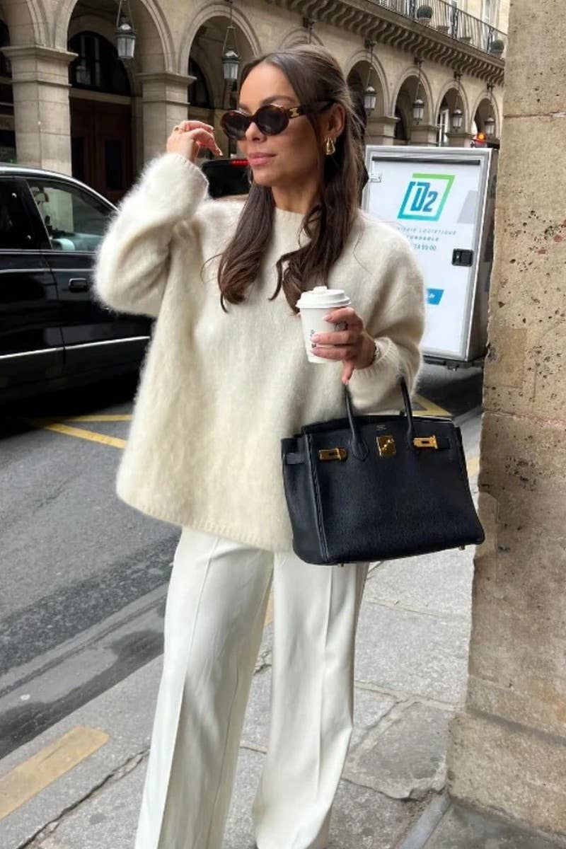 CWOSWL6688_LONG SLEEVE BRUSHED CREW NECK PULLOVER TOP