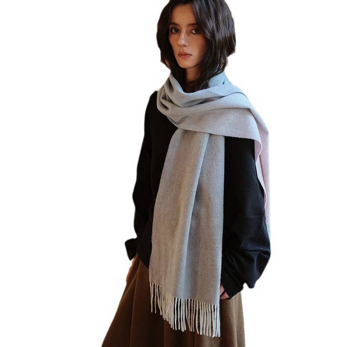 Pink Gradient Wool Scarf - Warm Reversible Winter_CWASC2376