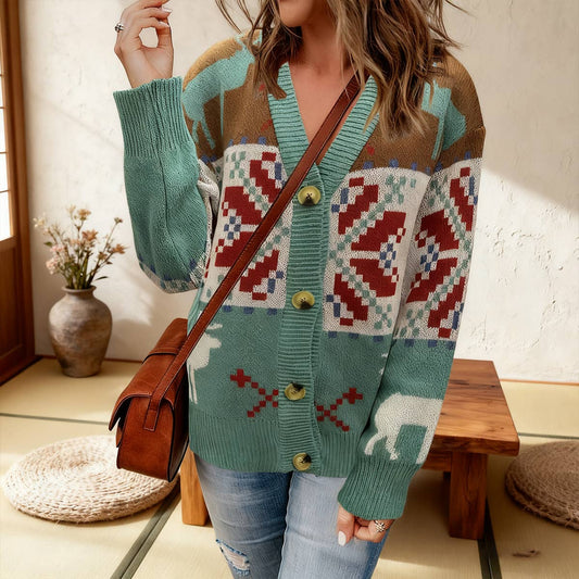 Christmas V-neck button knitted cardigan