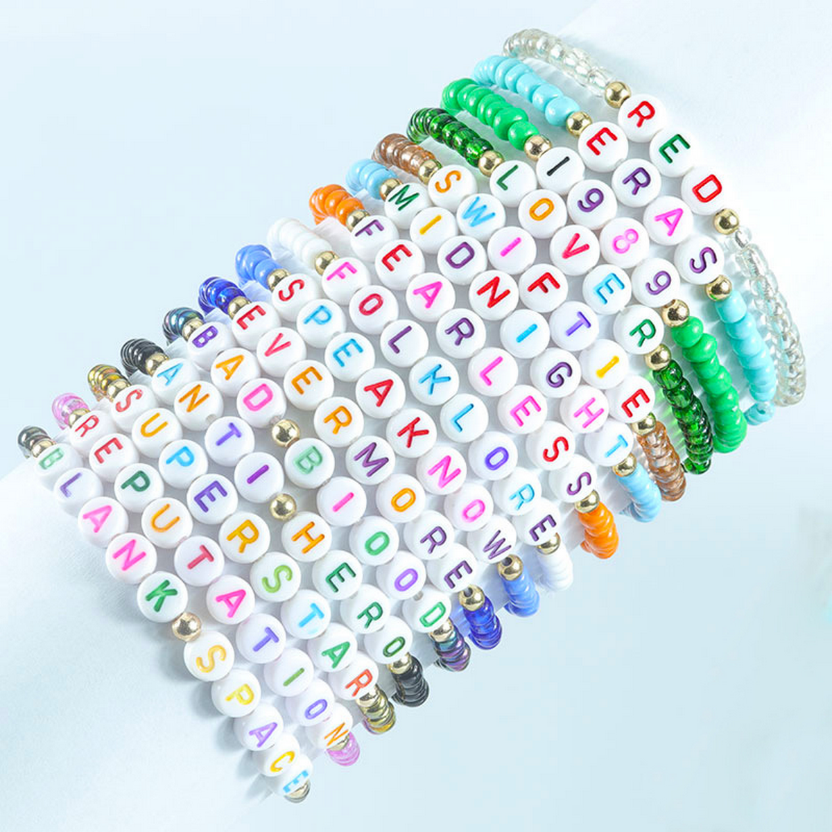 Multilayer Elastic Letter Bead Bracelets Set