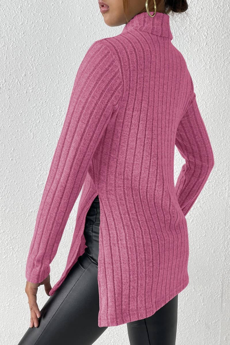 CWTTL1315_Turtle Neck Long Slv With Side Slit Pullover Top