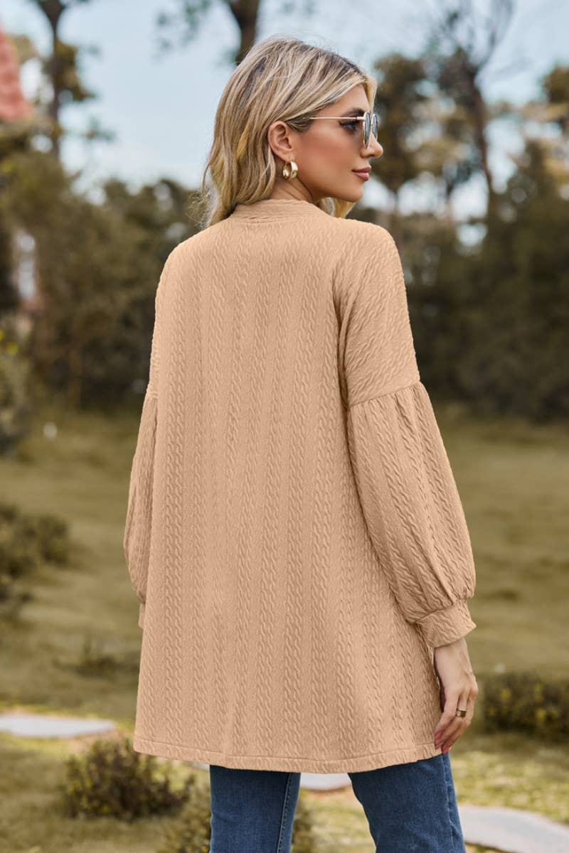 CWOCAL2082_BUTTON-FREE SOLID COLOR LONG SLEEVE CARDIGAN