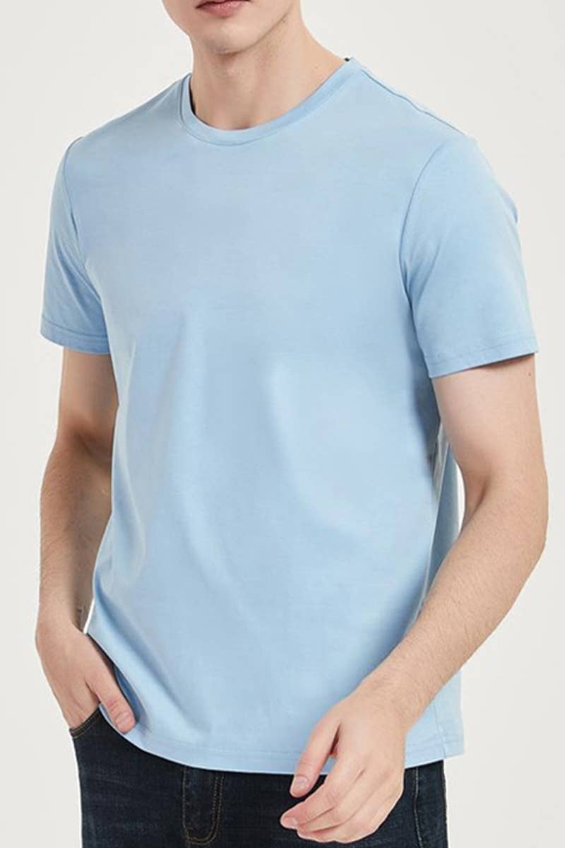 CWTBLS1785_CASUAL SOLID COLOR ROUND NECK MEN'S T-SHIRT