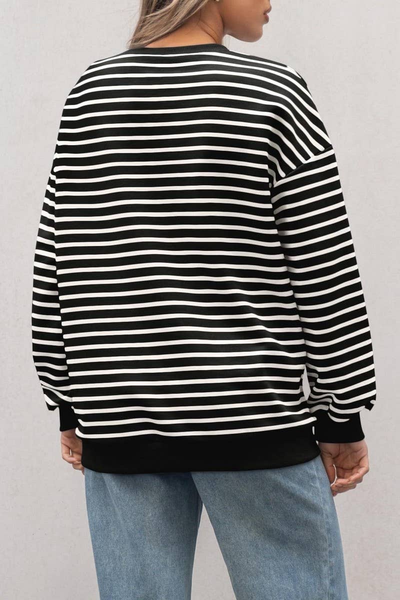 CWTBLL4009_STRIPED CREWNECK OVERSIZED SWEATSHIRT PULLOVER