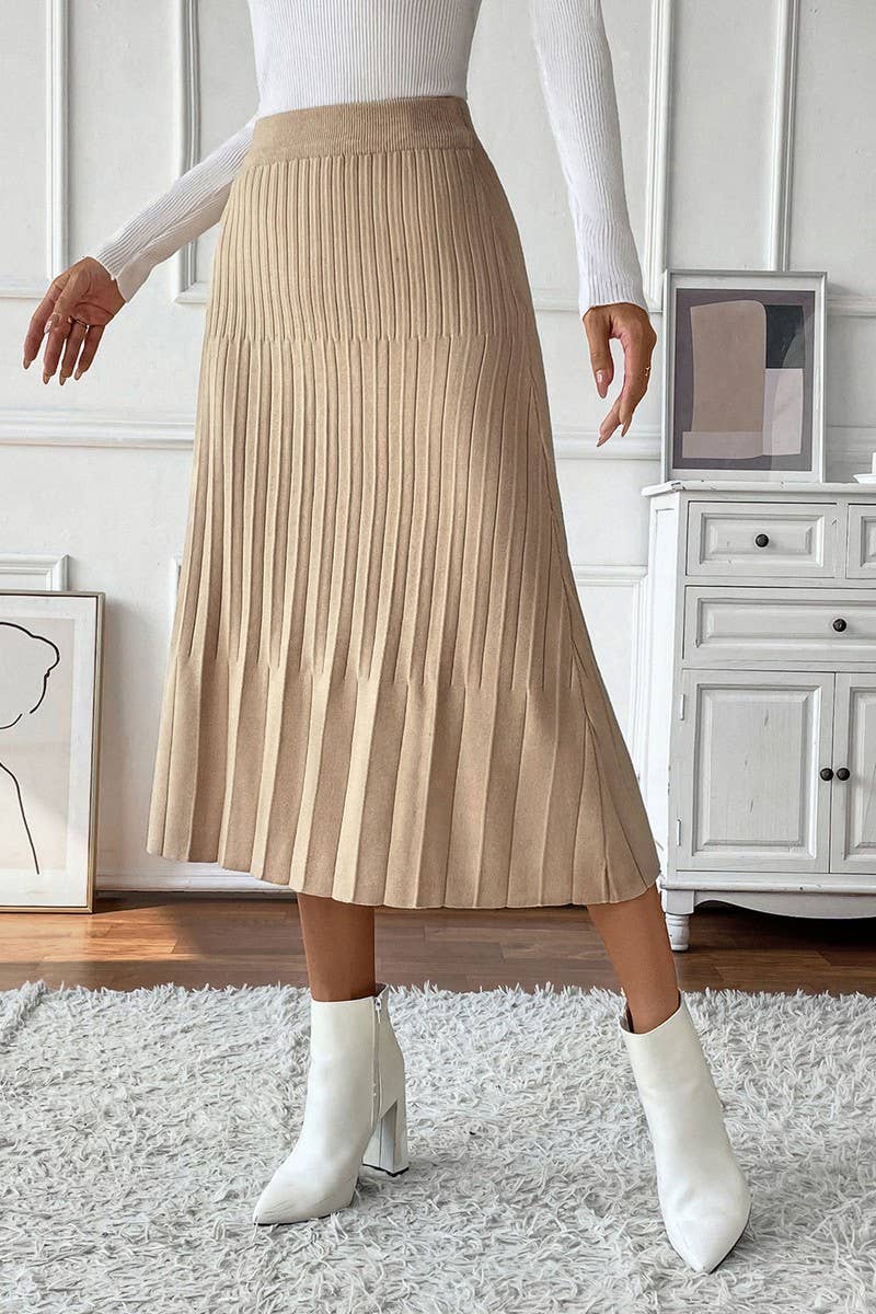 CWBMS0196_SOLID COLOR TEMPERAMENT PLEATED SKIRT