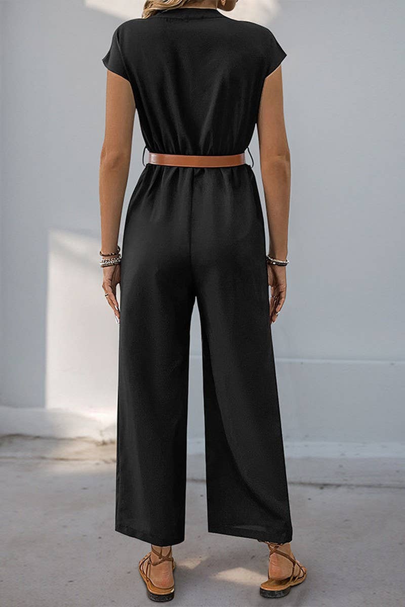 CWSJS1326_SOLID COLOR SMALL STAND COLLAR STRAIGHT JUMPSUIT