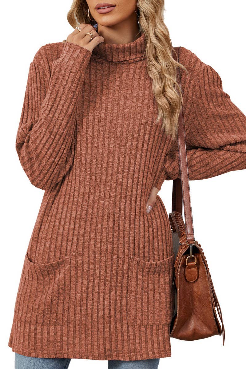 CWTBLL2364_HALF TURTLENECK LONG SLEEVE CASUAL POCKET TOP