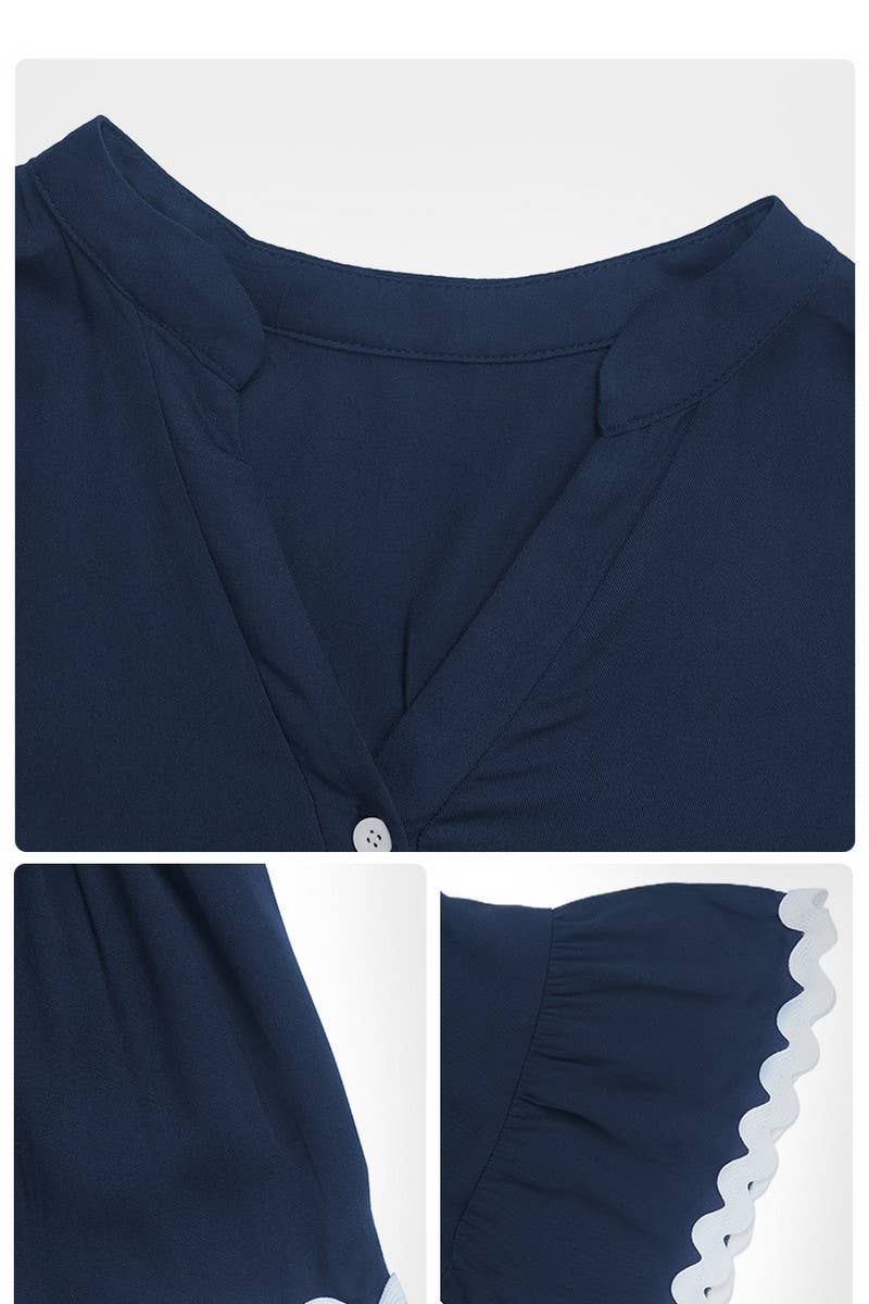 CWDSD4429_LACE V-NECK SOLID COLOR BABY DOLL DRESS