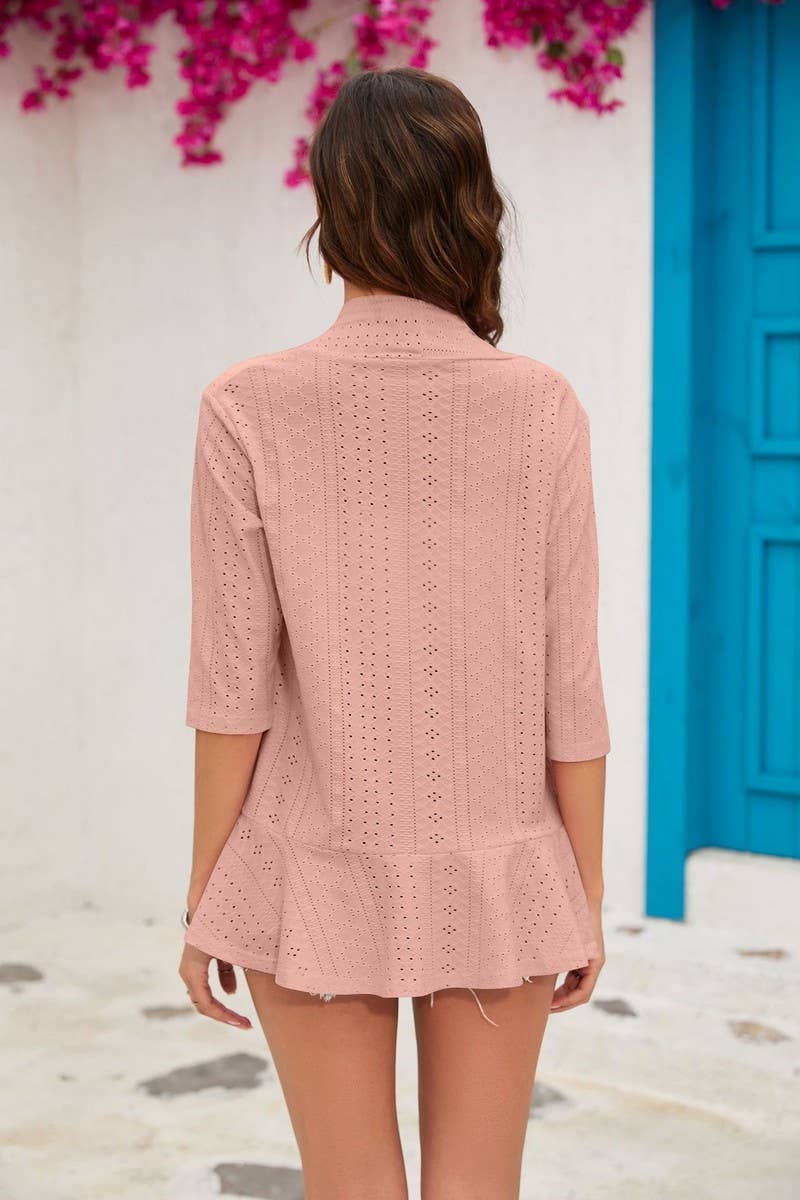 CWOCAL00576_SUMMER SOLID COLOR RUFFLED CARDIGAN