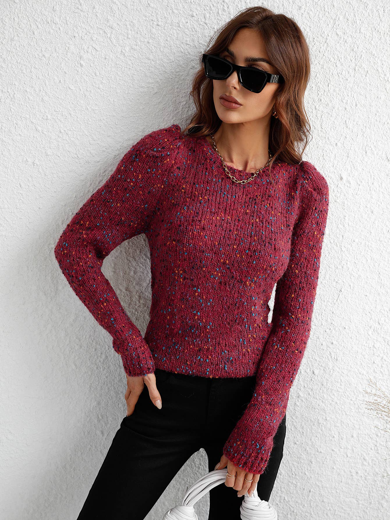 CWOSWL1405_Crew Neck Pullover Casual Sweater