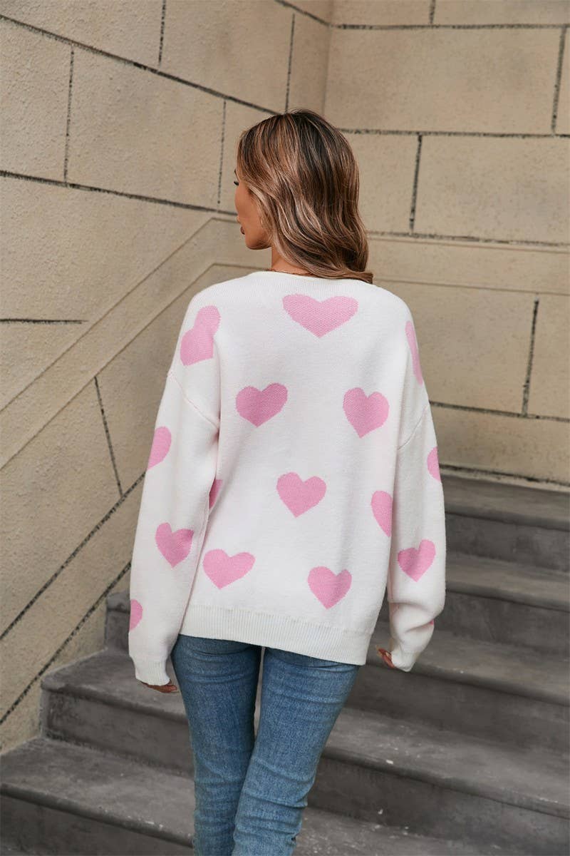 CWOSWL5780_VALENTINE'S DAY ROUND NECK CONTRAST COLOR SWEATER