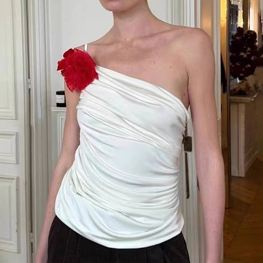 Fashion floral asymmetrical backless tank top