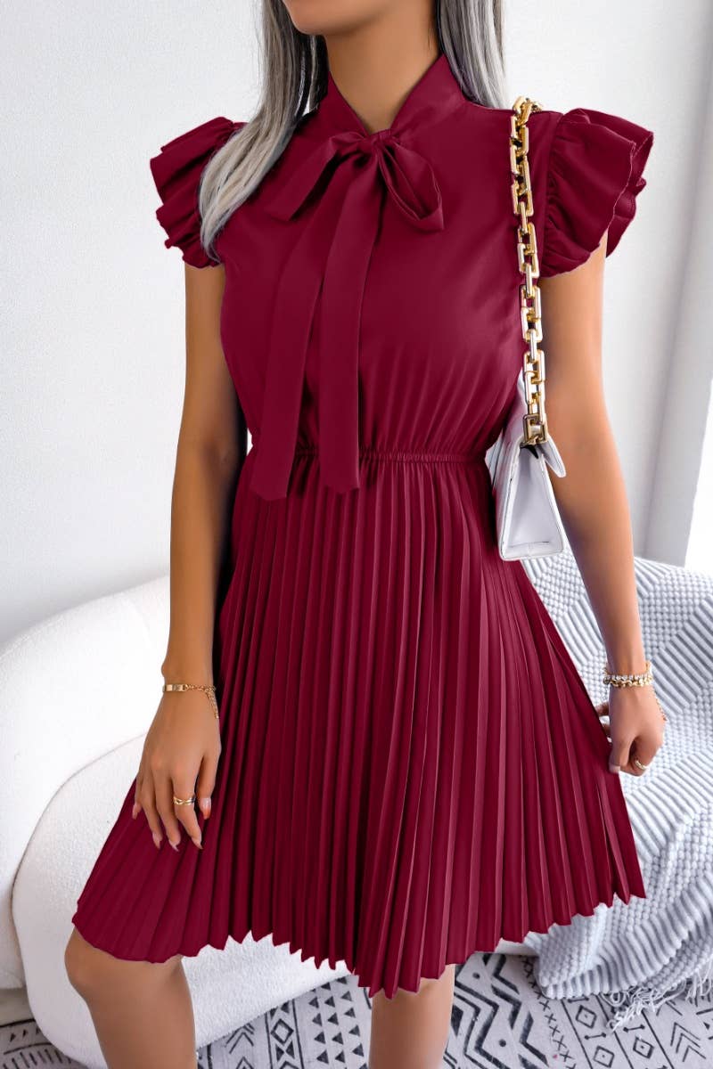 CWDSD4654_SUMMER BOW WAIST DROP PLEATED DRESS SHORT