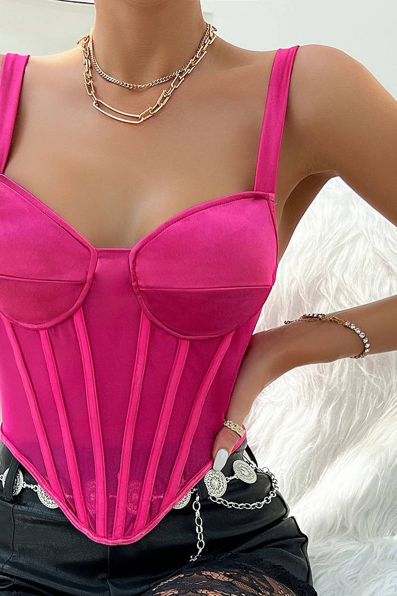 CWTHT0168_MESH SEE-THROUGH HERRINGBONE CAMISOLE TOP