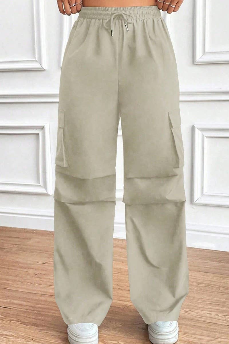 CWBLP1886_DRAWSTRING HIGH WAIST LOOSE COMMUTER OVERALLS