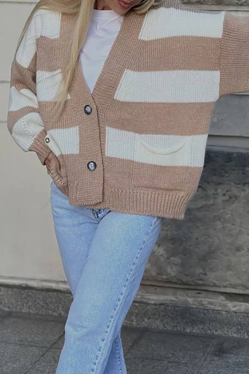 Color contrast striped loose sweater cardigan