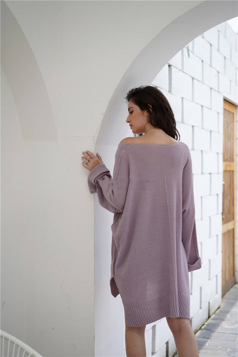 CWOSWL1417_V-Neck Long Sleeve Pullover Sweater